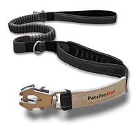 PetsProMax Tactical Dog Leash with Car Seat Belt Metal Clip. Heavy Duty Elastic Bungee Dog Leash. 4 Feet to 6 Feet, Black