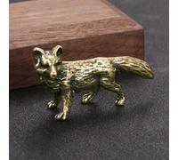 PETSTIBLE Antique Crafted Brass Fox Figurine, Miniature Tea Pet Ornament, Vivid Vintage Animal Statue