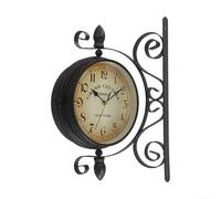 PETSTIBLE Vintage Double Sided Wall Clock, 8 Inch Wrought Iron Train Station Style Quartz Silent Non-Ticking for Living Room Lobby, Brown