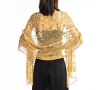 PETSTIBLE Women's Floral Lace Scarf Shawl With Fringe, Soft Mesh Fringe Wrapped For Wedding Party Dresses(Golden)