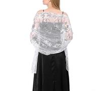 PETSTIBLE Women's Floral Lace Scarf Shawl With Fringe, Soft Mesh Fringe Wrapped For Wedding Party Dresses(White)