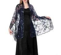 PETSTIBLE Women's Floral Lace Scarf Shawl With Fringe, Soft Mesh Fringe Wrapped For Wedding Party Dresses(Navy)