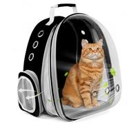 PETSWEET Cat Backpack Carrier, Front Expandable Pet Backpack with Bubble Window, Airline Approved Pet Travel Bag for Small/Medium Cats & Puppies, Hiking, Camping, Outdoor Use (Black)