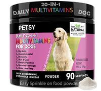 PETSY™ Dog Vitamins & Supplements 20-in-1 Essential Multivitamins, B2,B3,B6,B7,B12, Vit C, Folic Acid, Biotin, Glucosamine, Chondroitin, Wild Alaskan Salmon oil, Hemp Seed oil, Probiotics Blend
