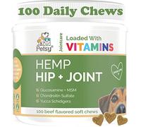 Petsy Hip and Joint Supplements for Dogs CALMING Hemp ACTIVE, Glucosamine, Chondroitin, MSM. Multivitamins |100 SOFT Chews| Daily NATURAL Aid CALMING Hemp oil suitable for All Dogs + Age Related Pain