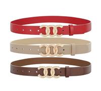 Pettata Women Belt for Jeans Dress Cinch Waist Belt for Ladies Faux Leather Belt with Gold Buckle, B_tan&beige&red, 34-37 (Pant 12-14)