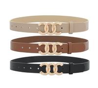 Pettata Women Belt for Jeans Dress Cinch Waist Belt for Ladies Faux Leather Belt with Gold Buckle, B_black&brown&beige, 34-37 (Pant 12-14)