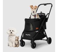 PETTENA Foldable Pet Stroller,4 Wheels Pet Strolling Cart for Small Dogs Cats up to 44 Lbs, Pet Travel Carrier Strolling Cart with Storage Basket, Portable Dog Cat Stroller with Breathable Mesh, Black