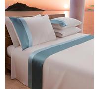 PETTI Artigiani Italiani - 3-Piece Satin Bed Sheet Set with Double Frill, 120 x 200 cm, Cotton Percale Sheets - Fitted Sheet, Top Sheet and 1 Pillowcases, Light Blue
