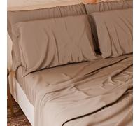 PETTI Artigiani Italiani - 4-Piece Soft and Breathable French Bed Sheet Set with Top Sheet, Fitted Bottom Sheet and 2 Pillowcases Mud Sheets