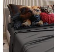 PETTI Artigiani Italiani - Animal Bed Linen with Cats and Dogs in Cotton with Pillowcases in Digital Print, Pizza and Half Sheet, Dark Grey Double Bed Set, 100% Made in Italy