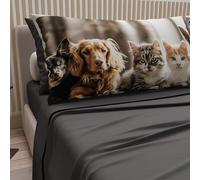 PETTI Artigiani Italiani - Animal Bed Linen with Cats and Dogs in Cotton with Pillowcases in Digital Print, Pizza and Half Sheet, Dark Grey Double Bed Set, 100% Made in Italy