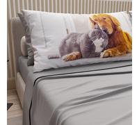 PETTI Artigiani Italiani - Animal Bed Linen with Cats and Dogs in Cotton with Pillowcases in Digital Print, Pizza and Half Sheet, Light Grey Double Bed Set, 100% Made in Italy