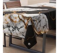 PETTI Artigiani Italiani - Anti-Stain Rectangular Tablecloth Kitchen Elegant Marble Effect Black and White X6 Seater (140 x 180 cm) 100% Made in Italy