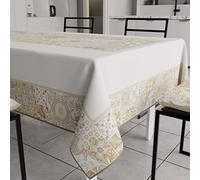 PETTI Artigiani Italiani - Anti-Stain Rectangular Tablecloth Kitchen Table Cover Geometric Design Vietri Taupe X6 Seater (140 x 180 cm) 100% Made in Italy