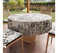 PETTI Artigiani Italiani - Anti-Stain Round Microfibre Tablecloth (Diameter 240 cm), Kitchen Table Cover for Round Table, Vietri 02 Design, Black, 100% Made in Italy