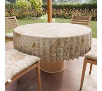 PETTI Artigiani Italiani - Anti-Stain Round Microfibre Tablecloth (Diameter 240 cm), Kitchen Table Cover for Round Table, Vietri 02 Design Taupe, 100% Made in Italy