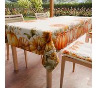 PETTI Artigiani Italiani - Autumn Tablecloth Stain Resistant Square 140x140 cm 4 Seats, Halloween Microfibre Kitchen Table Cover, Pumpkin Design Pumpkins, 100% Made in Italy