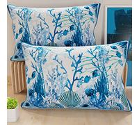 PETTI Artigiani Italiani - Coral Blue Bed Pillowcases, Pair, 52 x 82 cm, 100% Hypoallergenic Microfibre, Digital Print, Contemporary Style, Set of 2