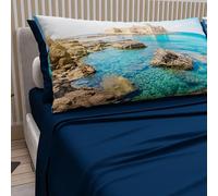 PETTI ARTIGIANI ITALIANI - Cotton Sheet Set for Double Maxi Bed with Pillowcases and Fitted Sheet 180 x 200 cm, Calabria Blue Night Design, 100% Made in Italy