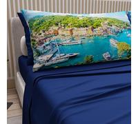 PETTI ARTIGIANI ITALIANI - Cotton Sheet Set for Double Maxi Bed with Pillowcases and Fitted Sheet 180 x 200 cm, Electric Blue Portofino Design, 100% Made in Italy