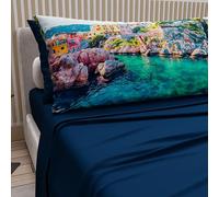 PETTI ARTIGIANI ITALIANI - Cotton Sheet Set for Double Maxi Bed with Pillowcases and Fitted Sheet 180 x 200 cm, Sicily Blue Night Design, 100% Made in Italy
