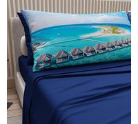 PETTI ARTIGIANI ITALIANI - Cotton Sheet Set for Single and Half French Bed with Pillowcases and Fitted Sheet 140 x 200 cm, Maldive Electric Blue Design, 100% Made in Italy