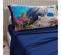 PETTI ARTIGIANI ITALIANI - Cotton Sheet Set for Single and Half French Bed with Pillowcases and Fitted Sheet 140 x 200 cm, Santorini Electric Blue Design, 100% Made in Italy