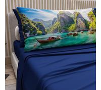 PETTI ARTIGIANI ITALIANI - Cotton Sheet Set for Single and Half French Bed with Pillowcases and Fitted Sheet 140 x 200 cm, Electric Blue Phi Design, 100% Made in Italy