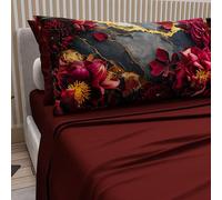 PETTI Artigiani Italiani - Cotton Sheets with Pillowcases in Digital Print, Double Bed Sheet, Complete Bed Set, Floral 16 Bordeaux, 100% Made in Italy