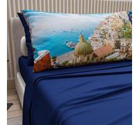 PETTI Artigiani Italiani - Cotton Sheets with Pillowcases in Digital Print, Double Bed Sheet, Electric Blue Positano Pattern, 100% Made in Italy