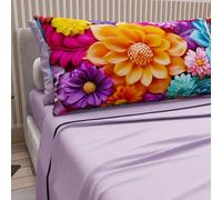 PETTI Artigiani Italiani - Cotton Sheets with Pillowcases in Digital Print, Double Bed Sheet, Floral 12 Lilac, 100% Made in Italy