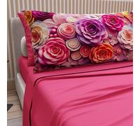 PETTI Artigiani Italiani - Cotton Sheets with Pillowcases in Digital Print, Double Bed Sheet, Floral 17 Fuchsia, 100% Made in Italy