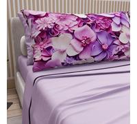 PETTI Artigiani Italiani - Cotton Sheets with Pillowcases in Digital Print, Double Bed Sheet, Floral 23 Lilac, 100% Made in Italy