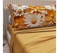 PETTI Artigiani Italiani - Cotton Sheets with Pillowcases in Digital Print, Double Maxi, Complete Top and Bottom Sheet with Corners, Floral 05 2 Ochre Yellow, 100% Made in Italy