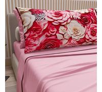 PETTI Artigiani Italiani - Cotton Sheets with Pillowcases in Digital Print, Double Maxi, Complete Top and Bottom Sheet with Corners, Origami Pink, 100% Made in Italy
