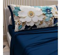 PETTI Artigiani Italiani - Cotton Sheets with Pillowcases in Digital Print, Double Maxi, Complete Top and Bottom Sheet with Corners, Floral 05 19 Night Blue, 100% Made in Italy