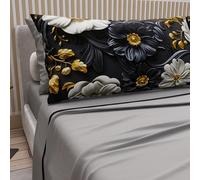PETTI Artigiani Italiani - Cotton Sheets with Pillowcases in Digital Print, Double Maxi, Complete Top and Bottom Sheet with Corners, Floral 05 6 Dark Grey, 100% Made in Italy