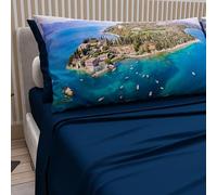 PETTI Artigiani Italiani - Cotton Sheets with Pillowcases in Digital Print, Double Sheet, Lake Garda Pattern Bed Set, Night Blue, 100% Made in Italy