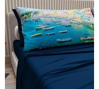 PETTI Artigiani Italiani - Cotton Sheets with Pillowcases in Digital Print, Double Sheet, Procida Pattern Bed Set, Night Blue, 100% Made in Italy