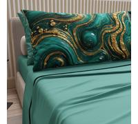 PETTI Artigiani Italiani - Cotton Sheets with Pillowcases in Digital Print, Double Sheet, Teal Marble Design Bed Set, 100% Made in Italy