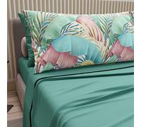 PETTI Artigiani Italiani - Cotton Sheets with Pillowcases in Digital Print, for Double Bed, Complete Top and Bottom Sheet with Corners, Teal, 100% Made in Italy