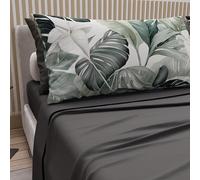 PETTI Artigiani Italiani - Cotton Sheets with Pillowcases in Digital Print, French Double Sheet, Floral Pattern 4 Dark Grey, 100% Made in Italy
