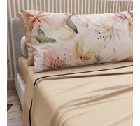 PETTI Artigiani Italiani - Cotton Sheets with Pillowcases in Digital Print, French Double Sheet, Floral Pattern 3 Bed Set, Beige, 100% Made in Italy