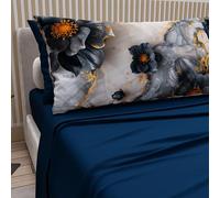 PETTI Artigiani Italiani - Cotton Sheets with Pillowcases in Digital Print, French Quarter, Complete Top and Bottom Sheet with Corners, Floral 06 18 Midnight Blue, 100% Made in Italy