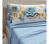 PETTI Artigiani Italiani - Cotton Sheets with Pillowcases in Digital Print, French Quarter Size, Top and Bottom Sheet Set with Corners, Ceramic 03 Light Blue, 100% Made in Italy