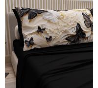 PETTI Artigiani Italiani - Cotton Sheets with Pillowcases in Digital Print, French Queen, Complete Top and Bottom Sheet with Corners, Mariposa 05 Black, 100% Made in Italy