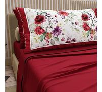 PETTI Artigiani Italiani - Cotton Sheets with Pillowcases in Digital Print, French Queen, Complete Top and Bottom Sheet with Corners, Bordeaux, 100% Made in Italy