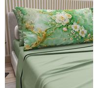 PETTI Artigiani Italiani - Cotton Sheets with Pillowcases in Digital Print, French Queen, Complete Top and Bottom Sheet with Corners, Floral 06 3 Sage, 100% Made in Italy
