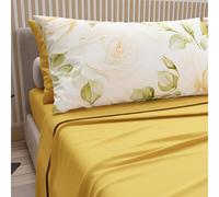 PETTI Artigiani Italiani - Cotton Sheets with Pillowcases in Digital Print, French Queen, Complete Top and Bottom Sheet with Corners, Yellow Wedding, 100% Made in Italy